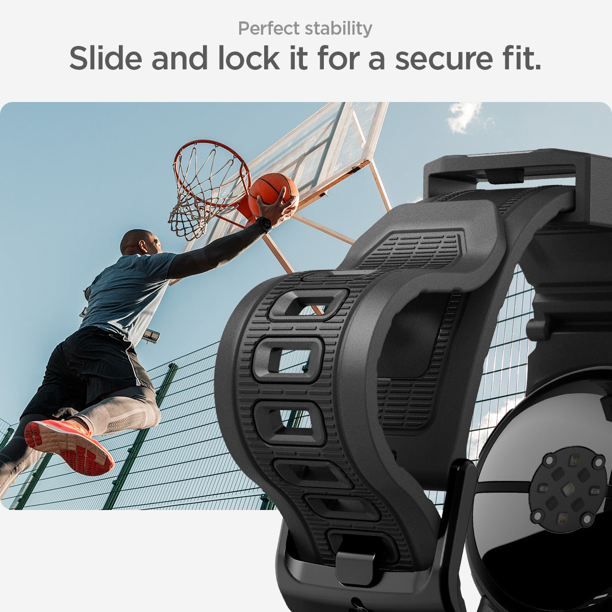 AMP07556 - Pixel Watch 5 (41mm) Rugged Band Matte Black perfect stability. slide and lock it for a secure fit.