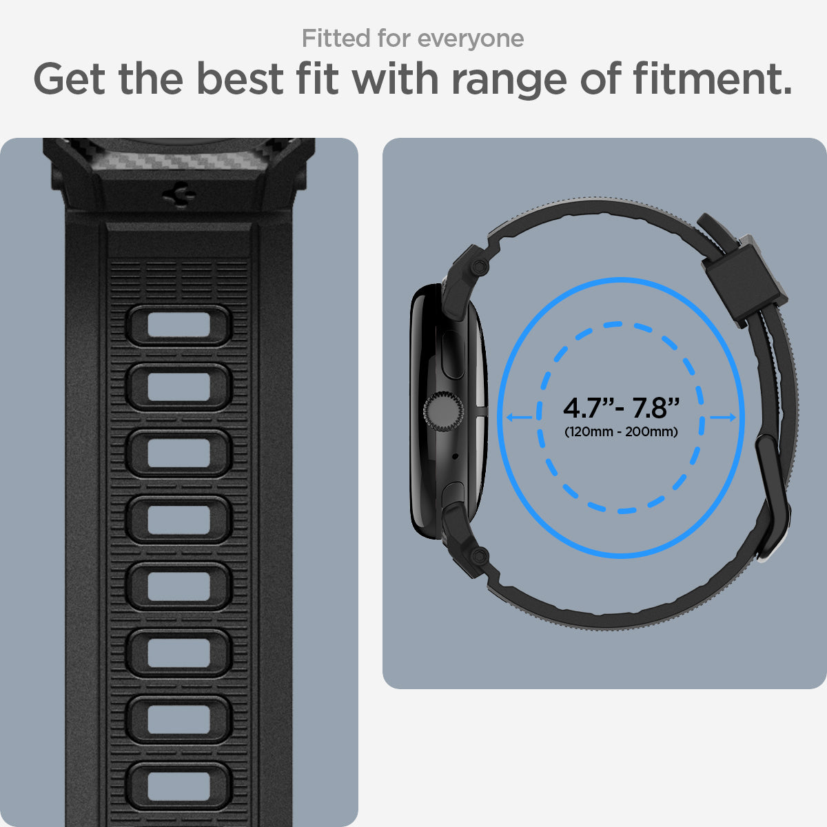 AMP07556 - Pixel Watch 5 (41mm) Rugged Band Matte Black fitted for everyone. get the best fit with range of fitment. (140mm-215mm)