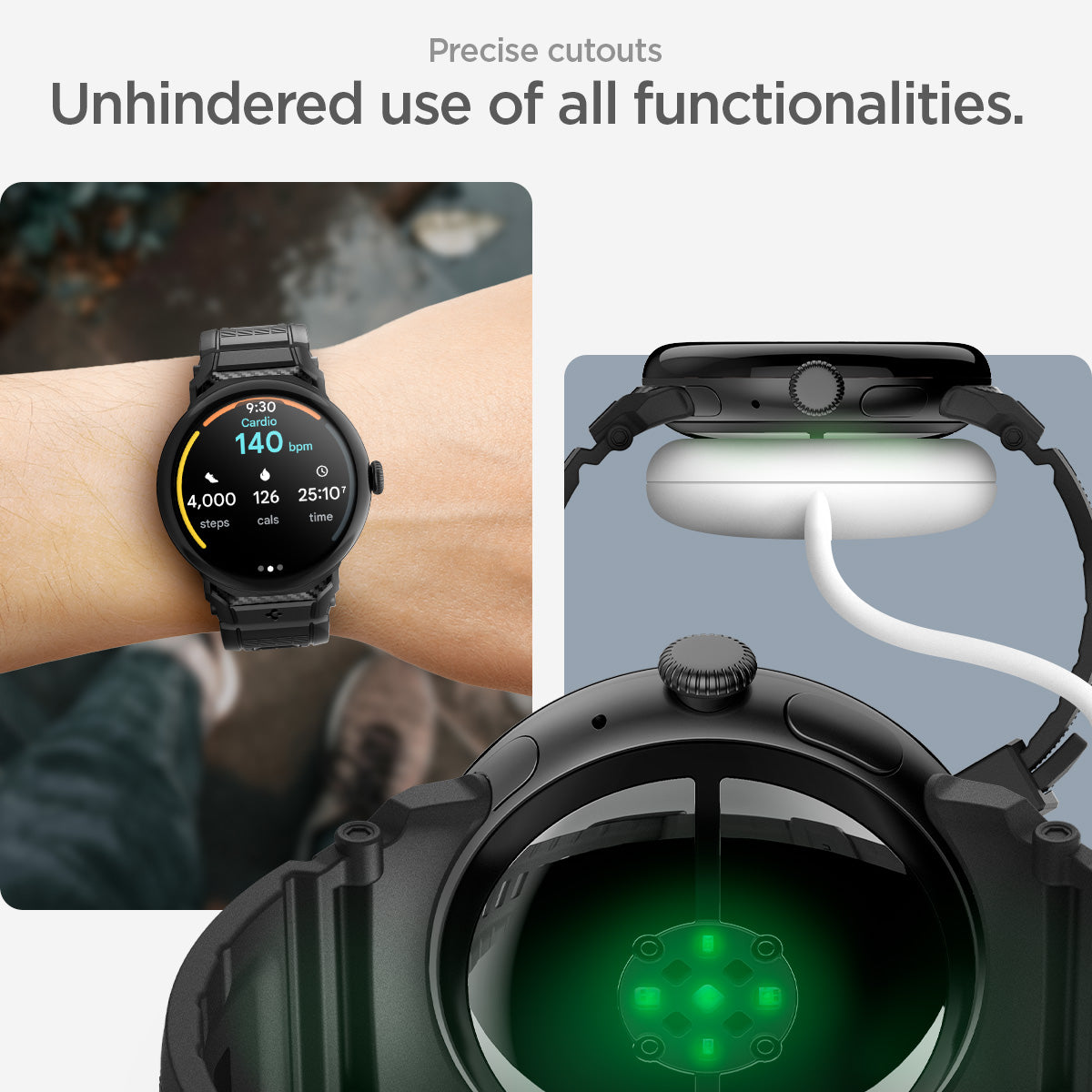 AMP07556 - Pixel Watch 3 (41mm) in Black precise cutouts. unhindered usage of all functionalities.