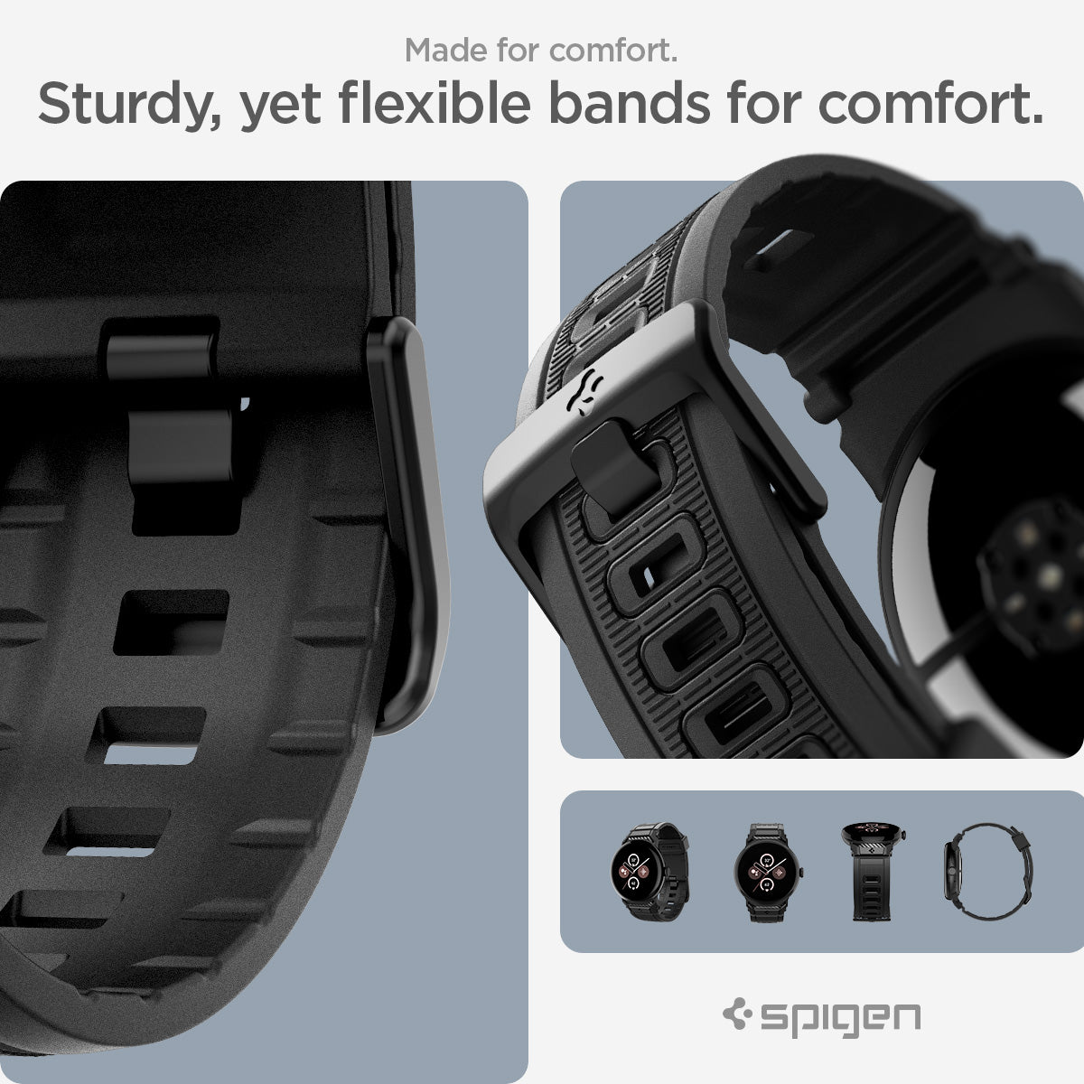 AMP07556 - Pixel Watch 5 (41mm) Rugged Band Matte Black made for comfort. sturdy yet flexible bands for comfort.