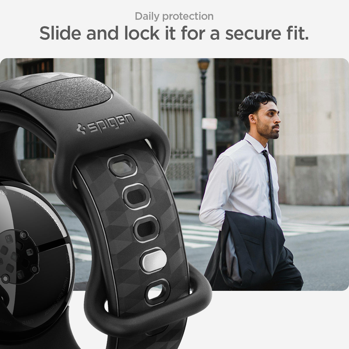 AMP10192 - Pixel Watch 5 (45mm) Parallax Matte Black daily protection. slide and lock it for a secure fit.