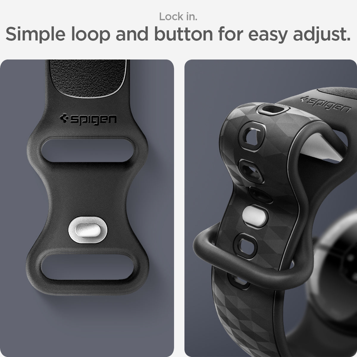 AMP10192 - Pixel Watch 5 (45mm) Parallax Matte Black lock in. simple loop and button for easy adjust.