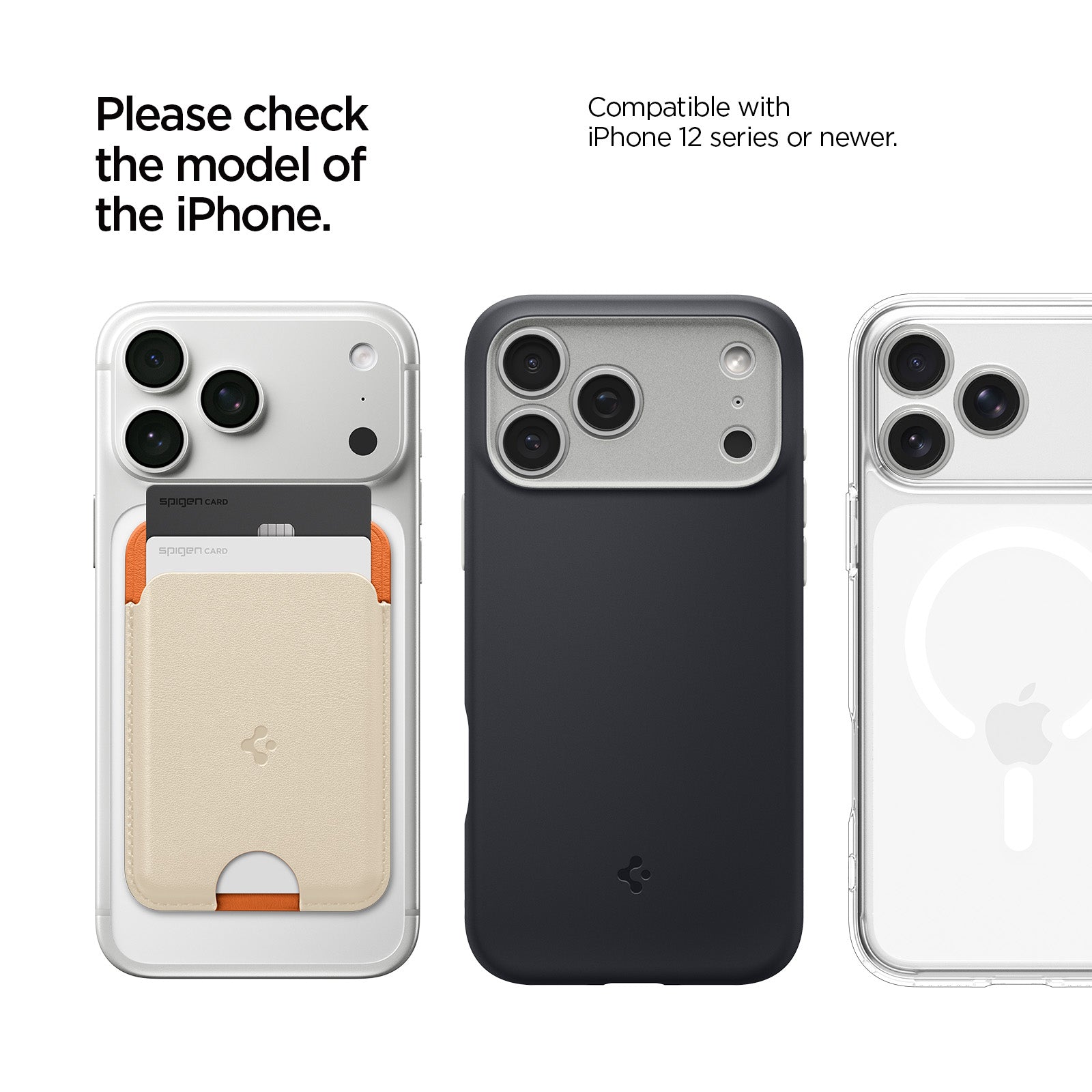 AFA11341 - MagSafe Card Holder Nano Pop (Mag Fit) in Orange Beige showing please check the model of the iPhone