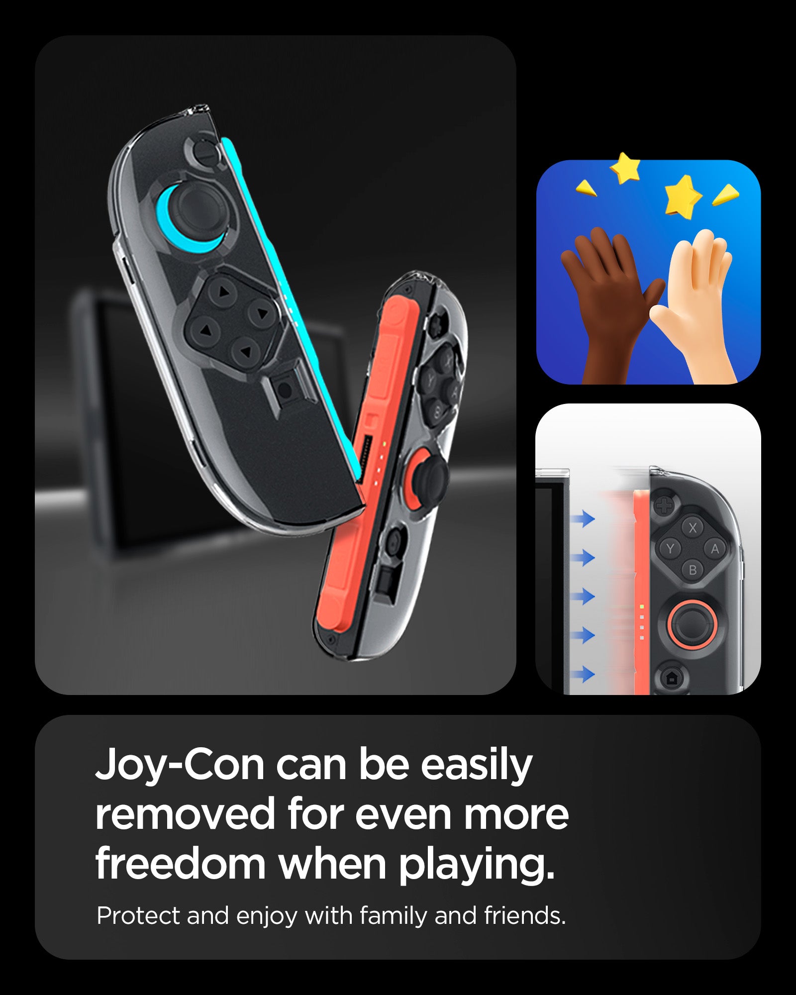 ACS09311 - Nintendo Switch 2 Case Air Fit in Crystal Clear showing the JOy-Con can be easily removed for even more freedom when playing. Protect and enjoy with family and friends