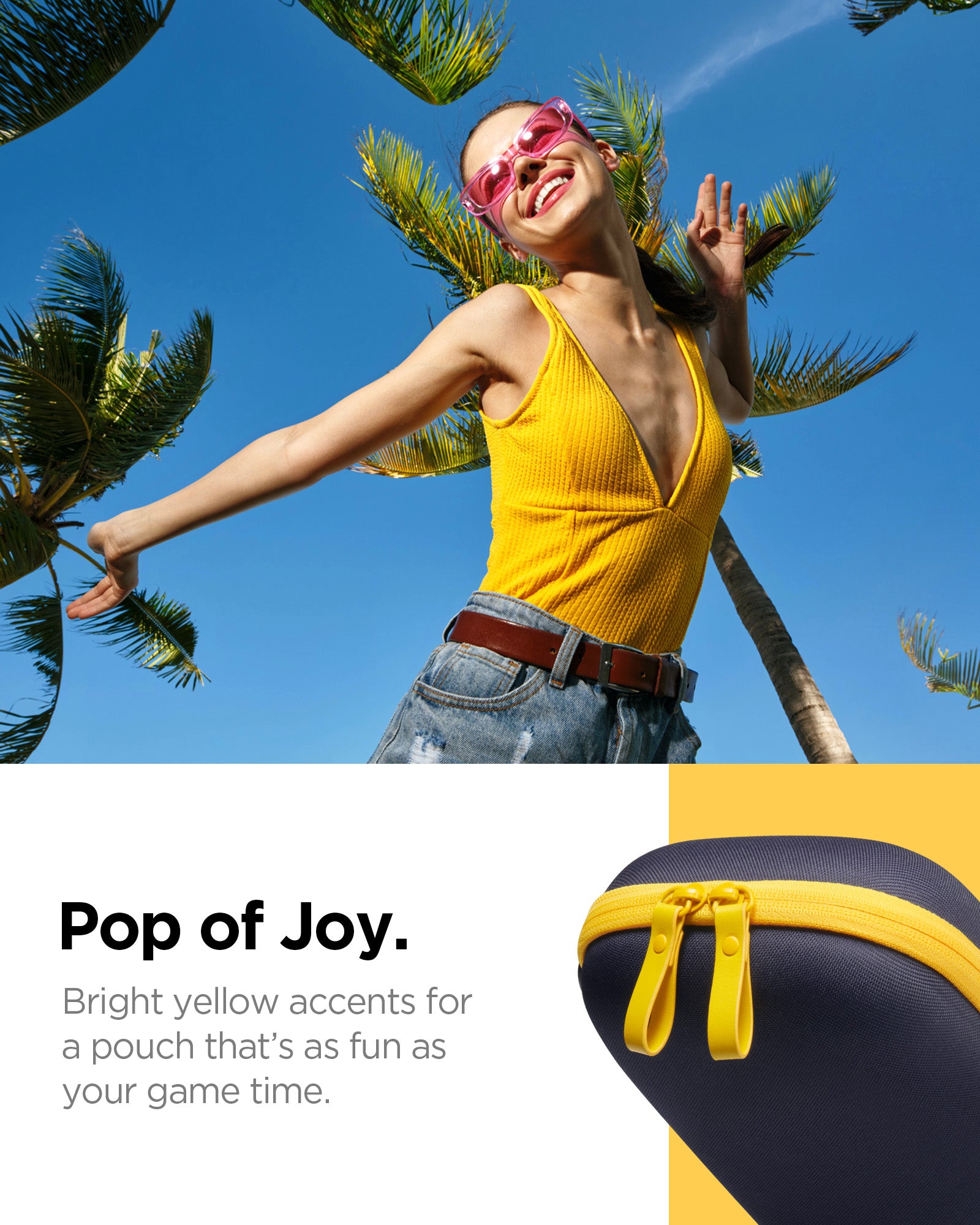 AGP09565 - Nintendo Switch 2 Nano Pop Pro Blueberry Navy showing the bright yellow accent for a pouch that's as fun as your game time