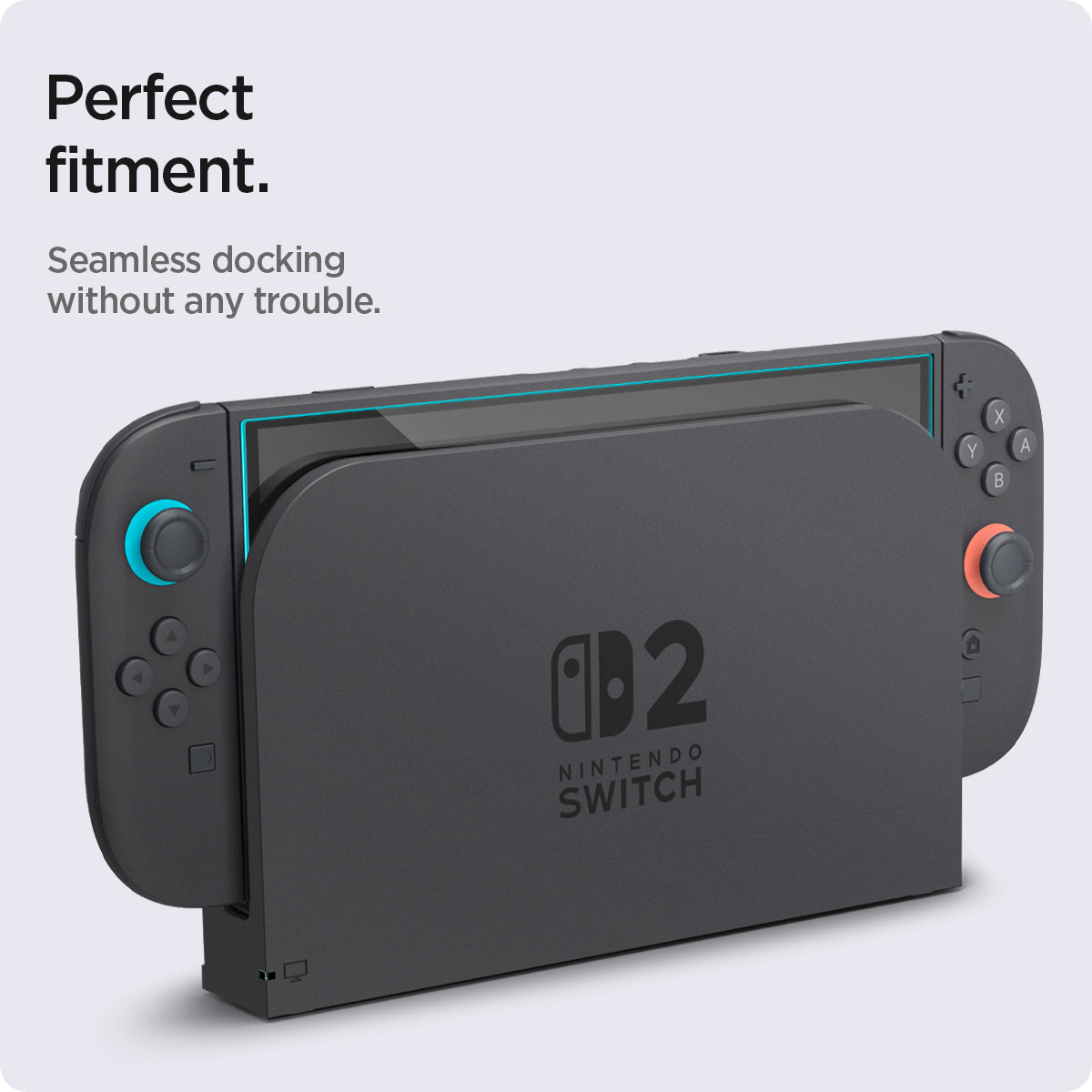 AGL09111 - Nintendo Switch 2 GLAS.tR EZ Fit in Clear showing the perfect fitment. Seamless docking without any trouble