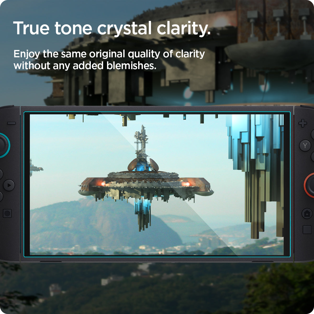 AGL09111 - Nintendo Switch 2 GLAS.tR EZ Fit in Clear showing the true tone crystal clarity. Enjoy the same original quality of clarity without any added blemishes