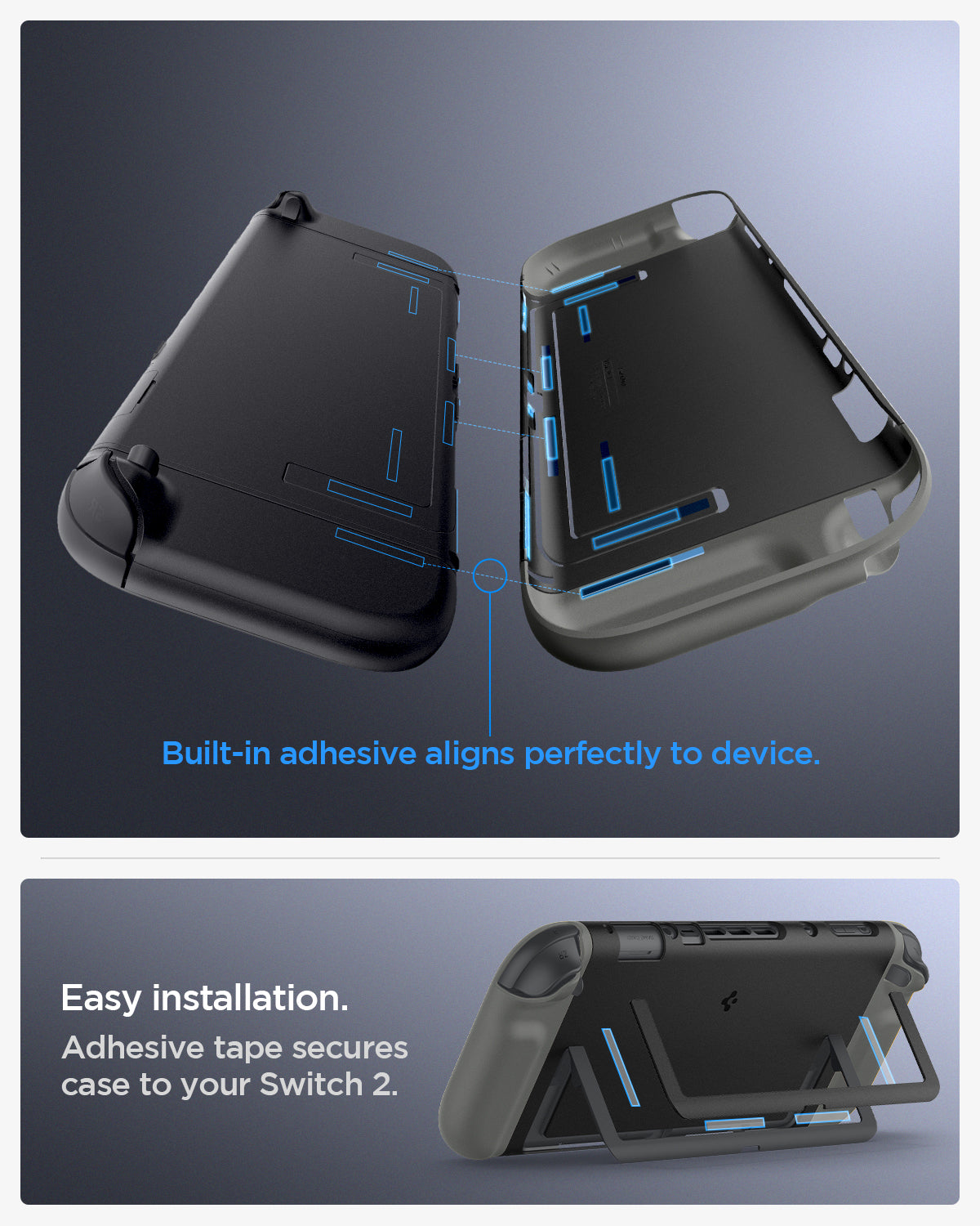ACS10206 - Nintendo Switch 2 Case Nano Pop in Black Sesame built in adhesive aligns perfectly to device. Easy installation. adhesive tape secures case to your switch 2.