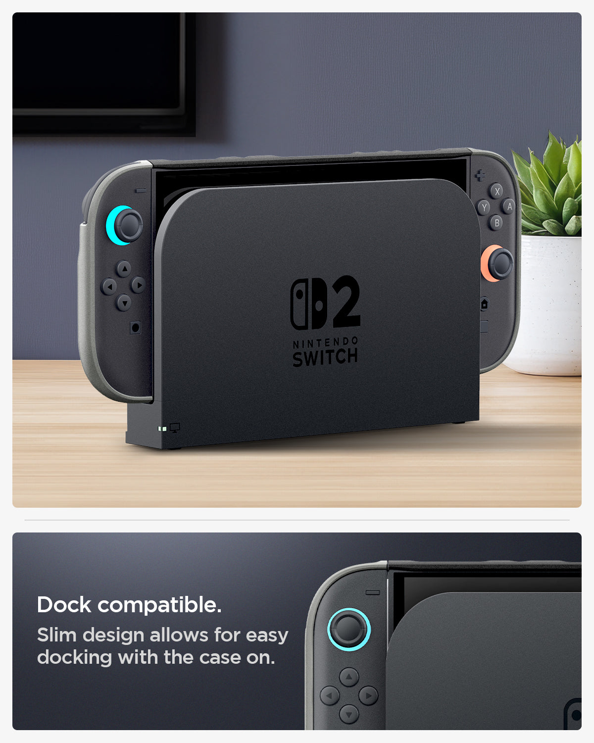 ACS10206 - Nintendo Switch 2 Case Nano Pop in Black Sesame dock compatible. Slim design allows for easy docking with the case on.