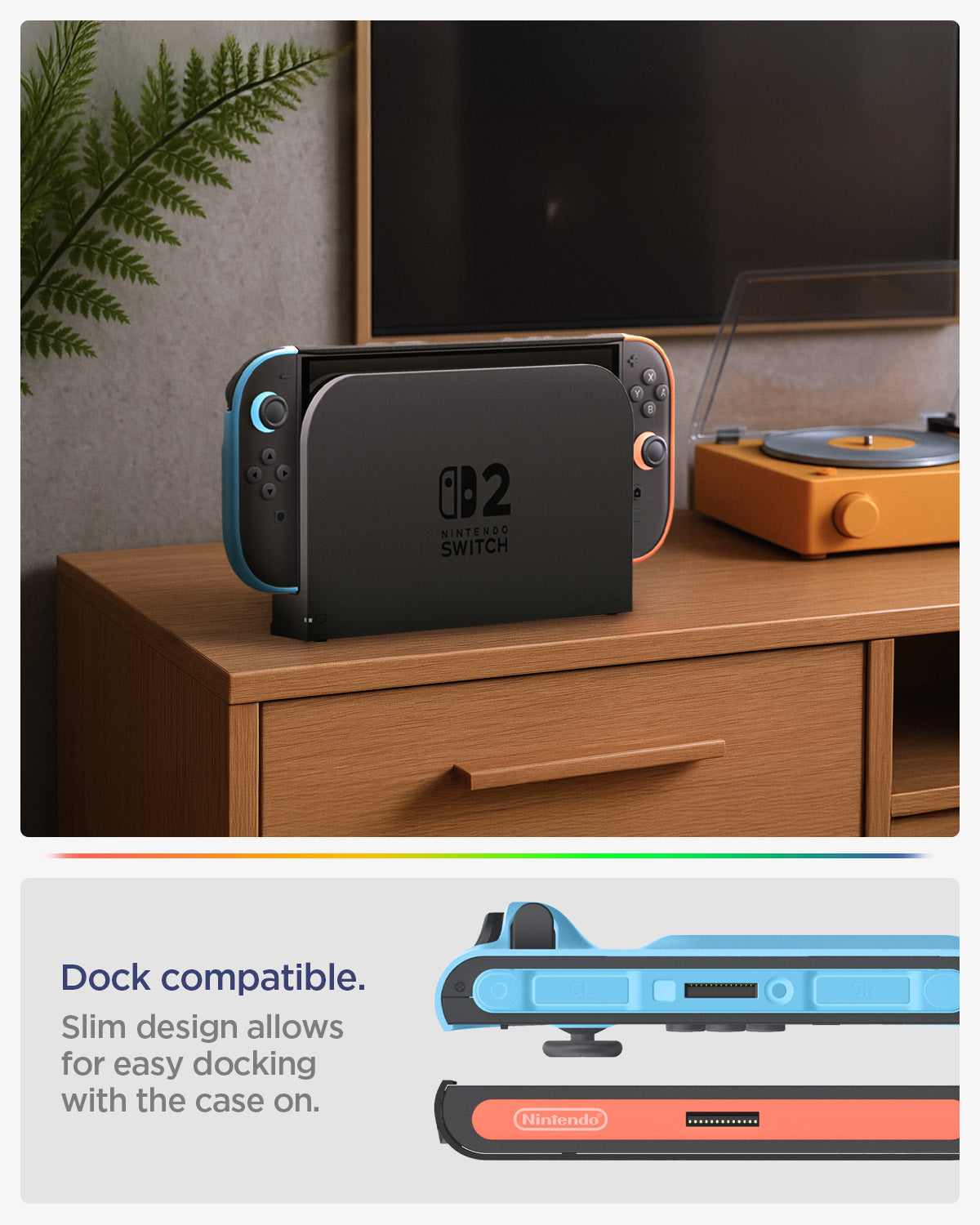 ACS10207 - Nintendo Switch 2 Case Nano Pop in Special Edition showing dock compatible. slim design allows for easy docking with the case on