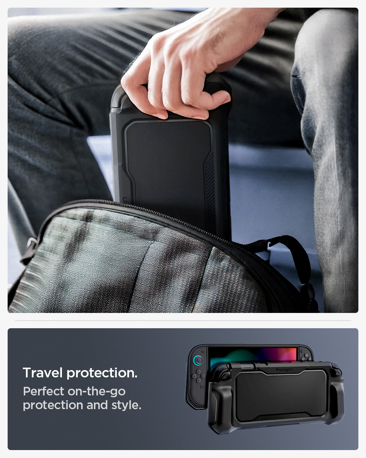 ACS09075 - Nintendo Switch 2 Rugged Armor in Matte Black showing the travel protection. Perfect on-the-go protection and style