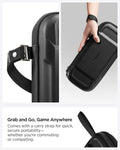 AGP09475 - Nintendo Switch 2 Rugged Armor Pro Pouch in Black showing the Grab and Go, Game Anywhere. Comes with a carry strap for quick, secure portability whether you're commuting or competing