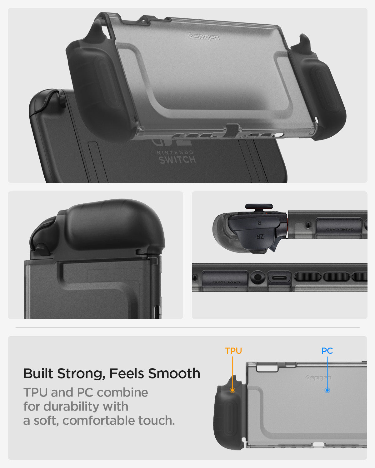 ACS10167 - Nintendo Switch 2 Ultra Hybrid Frost Black case close-up showing TPU grip edges and PC back panel for durable smooth protection