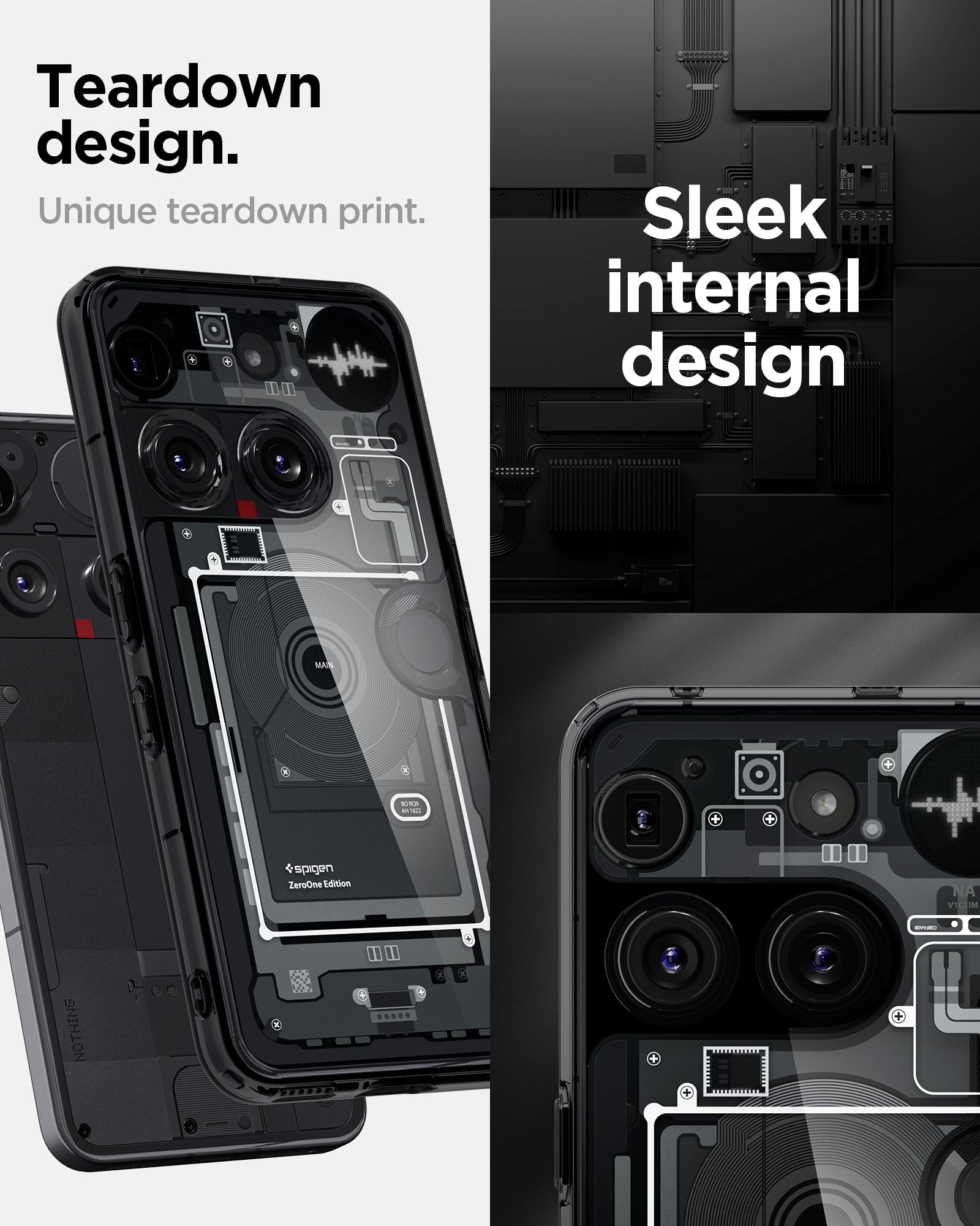 ACS08568 - Nothing Phone 3 Ultra Hybrid Zero One showing the teardown design. Unique teardown print. Sleek internal design