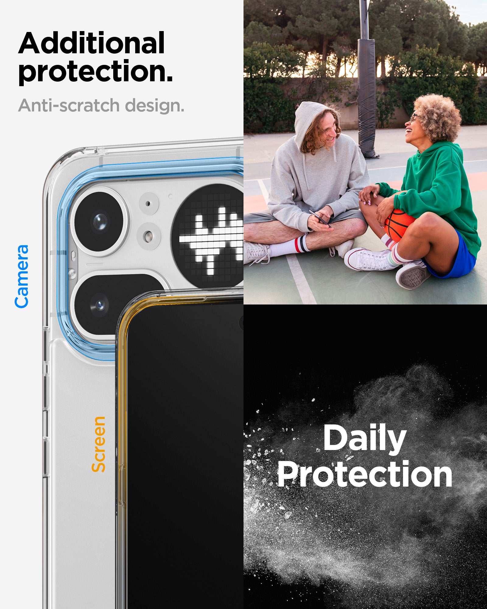 ACS11632 - Nothing Phone (4a) Pro Ultra Hybrid showing the additional protection. Anti-scratch design. Daily protection