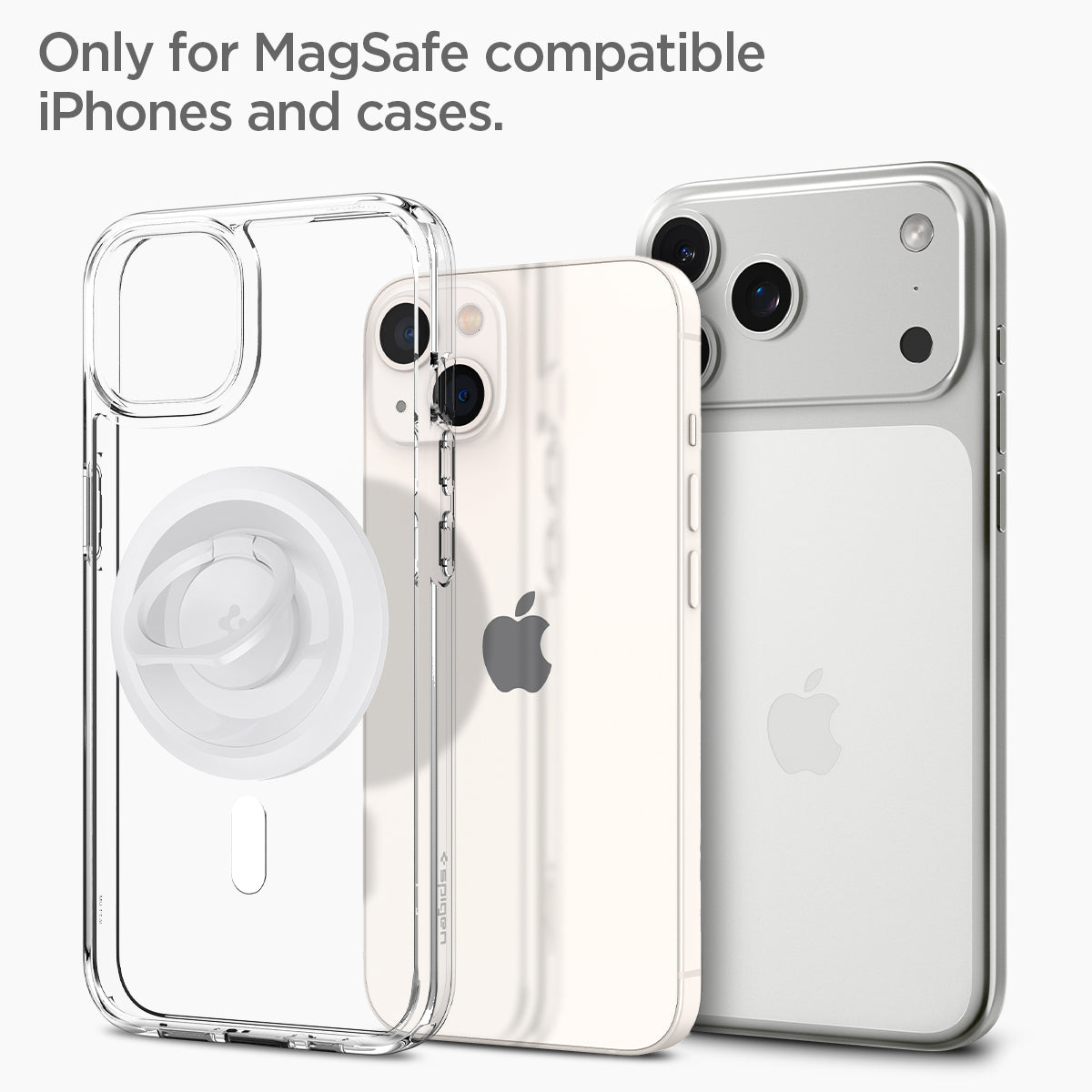 AMP05303 - O-Mag Magnetic Phone Holder (MagFit) in white showing the only for magsafe compatible iphones and cases