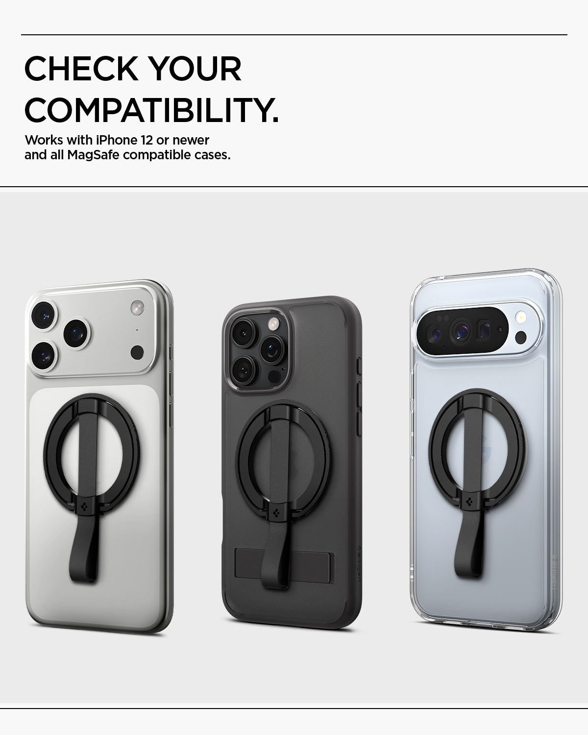 AMP08551 - O-Mag Magnetic Phone Holder (MagFit) | OM103 in Black check your compatibility. works with iPhone 12 or newer and all magsafe compatible cases