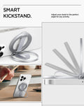 AMP10193 - O-Mag Magnetic Phone Holder (MagFit) | OM103 in Silver showing smart kickstand. adjust your stand to the perfect angle for any activity.