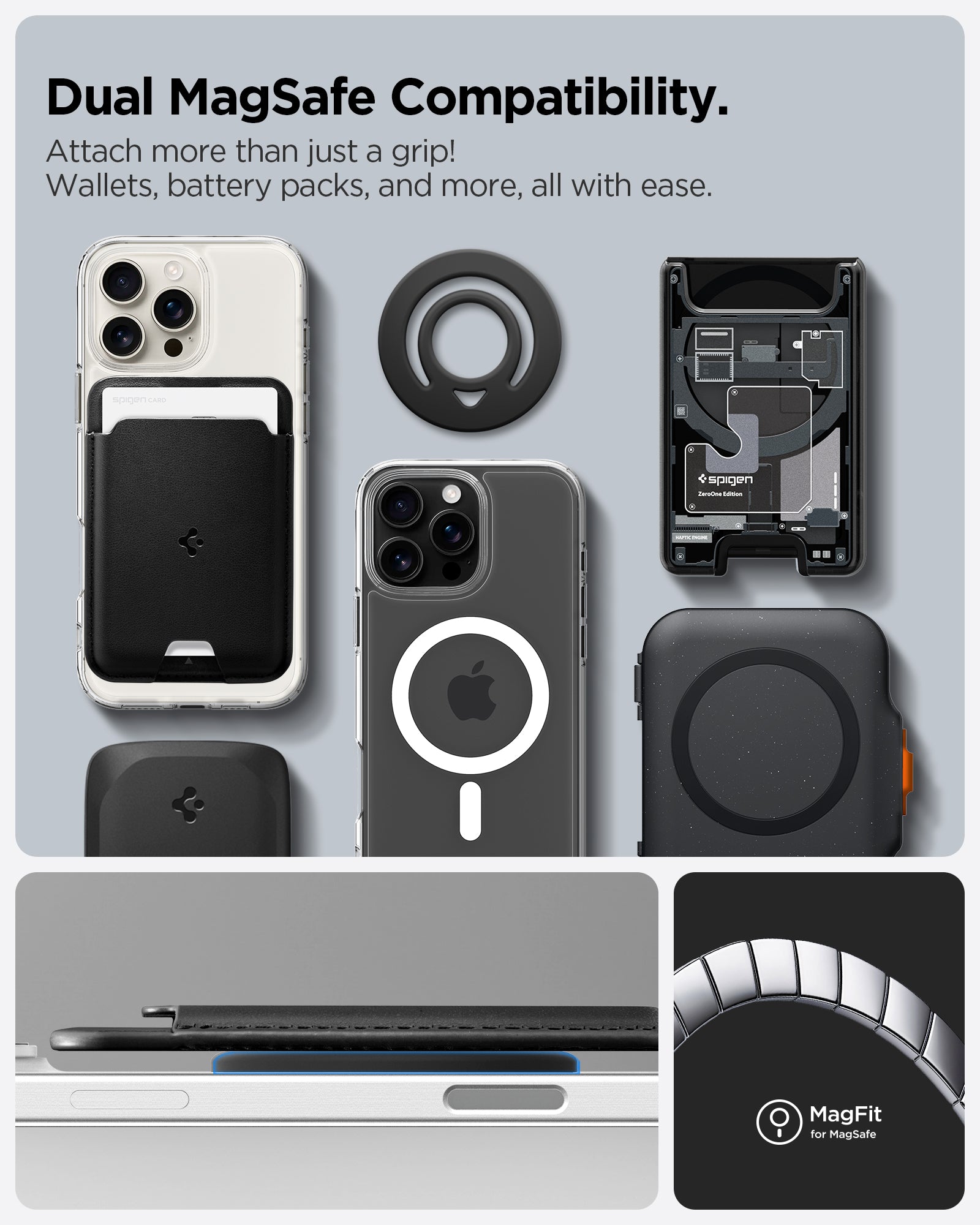 AMP08886 - O-Mag | Dual Pop (Mag Fit) OM105 in Black showing dual magsafe compatibility