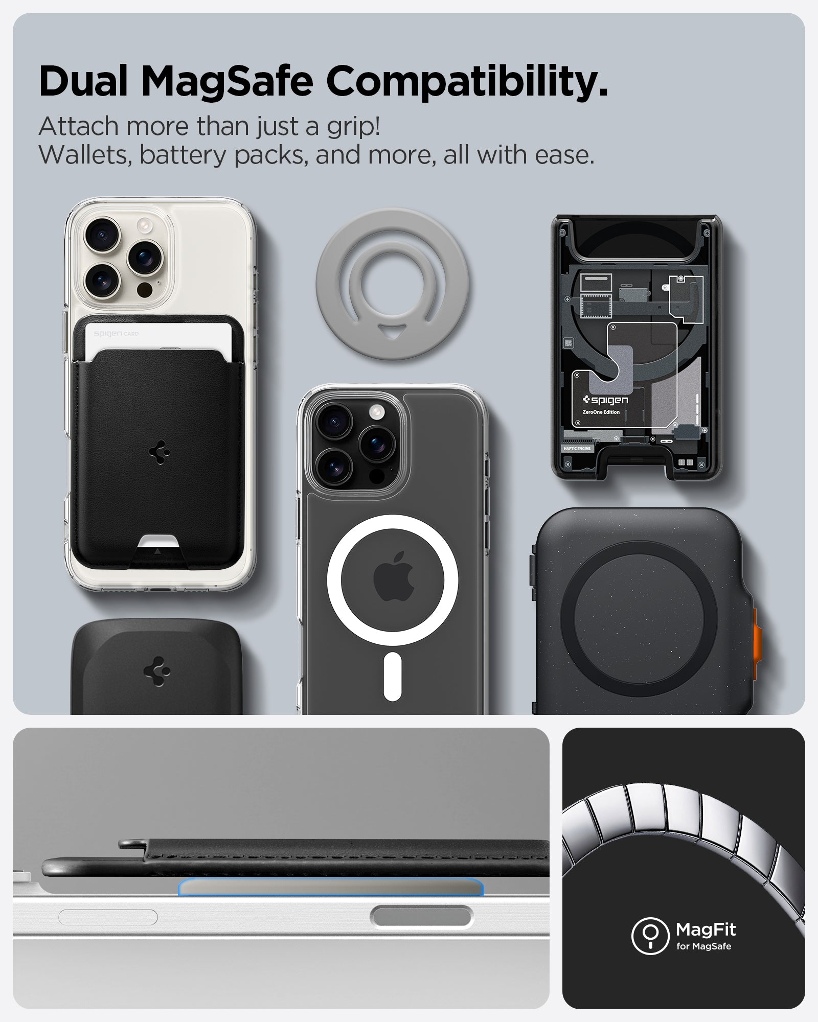 AMP08887 - O-Mag | Dual Pop (Mag Fit) OM105 in Gray showing dual magsafe compatibility