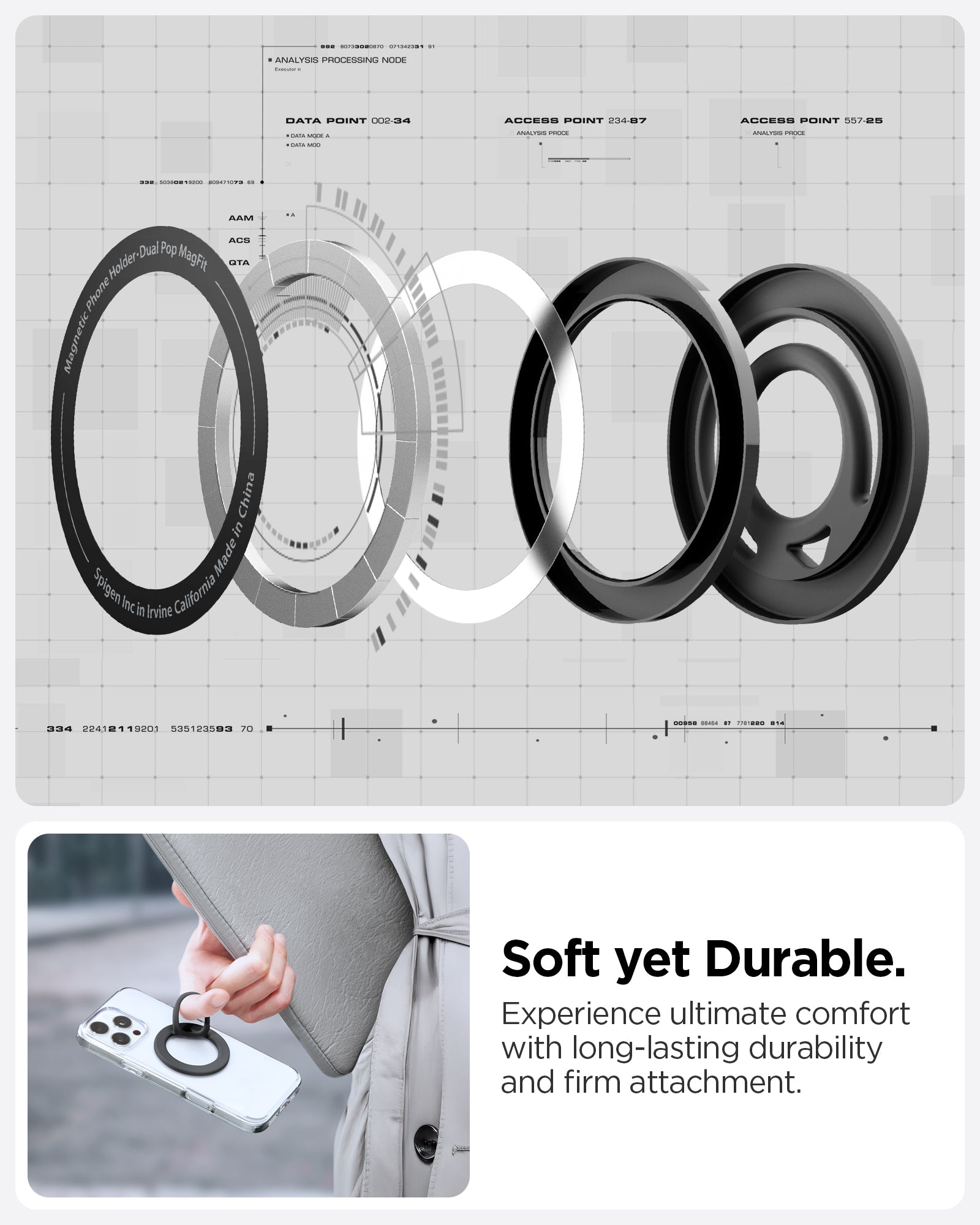 AMP08886 - O-Mag | Dual Pop (Mag Fit) OM105 in Black showing soft yet durable