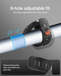 AMP11740 - Stroller Mount | OM200 (Mag Fit) showing the adjustable strap fitting around a bar with multiple locking positions and a silicone lining