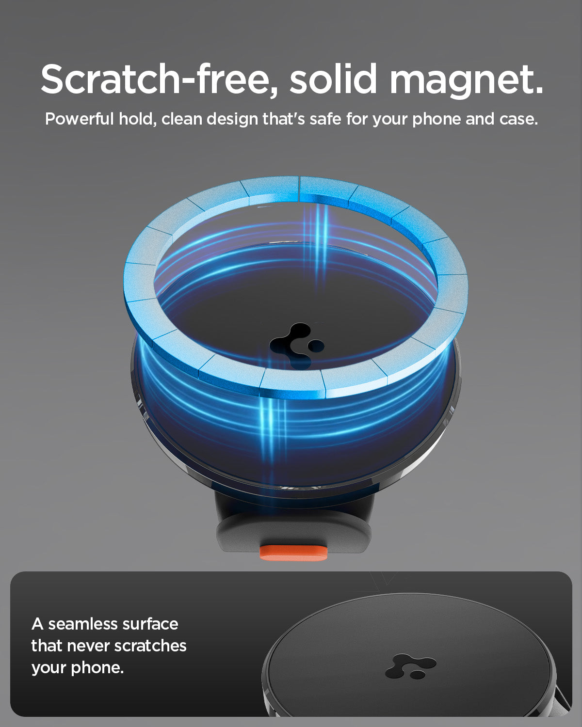 AMP11740 - Stroller Mount | OM200 (Mag Fit) showing a close-up of the smooth circular magnetic surface with a highlighted magnetic ring