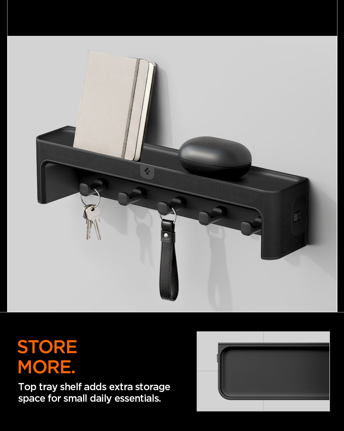 AHP10161 - Organizer Hook Key Holder showing store more. top tray shelf adds extra storage space for small daily essentials
