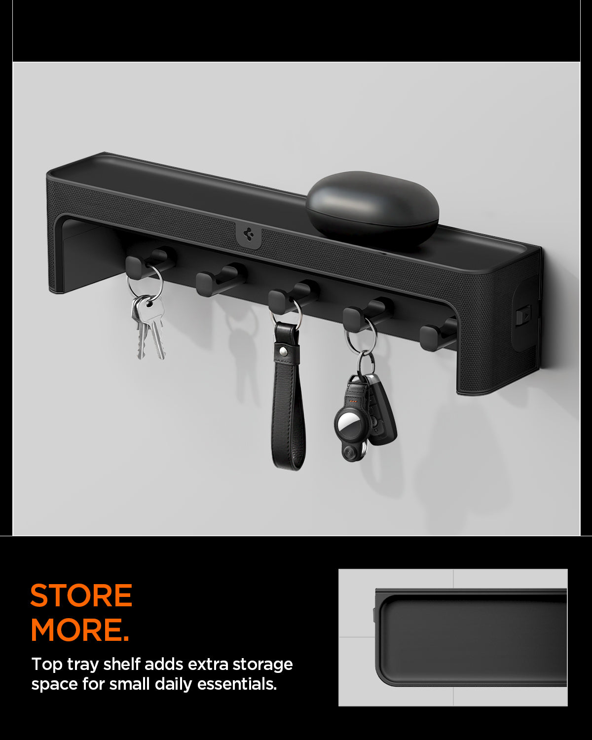 AHP10161 - Organizer Hook Key Holder showing store more. top tray shelf adds extra storage space for small daily essentials