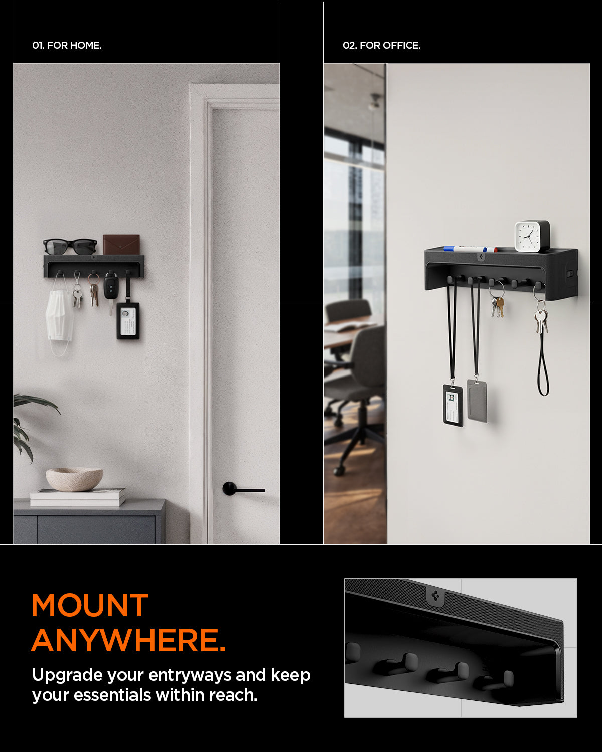 AHP10161 - Organizer Hook Key Holder showing mount anywhere. upgrade your entryways and keep your essentials within reach