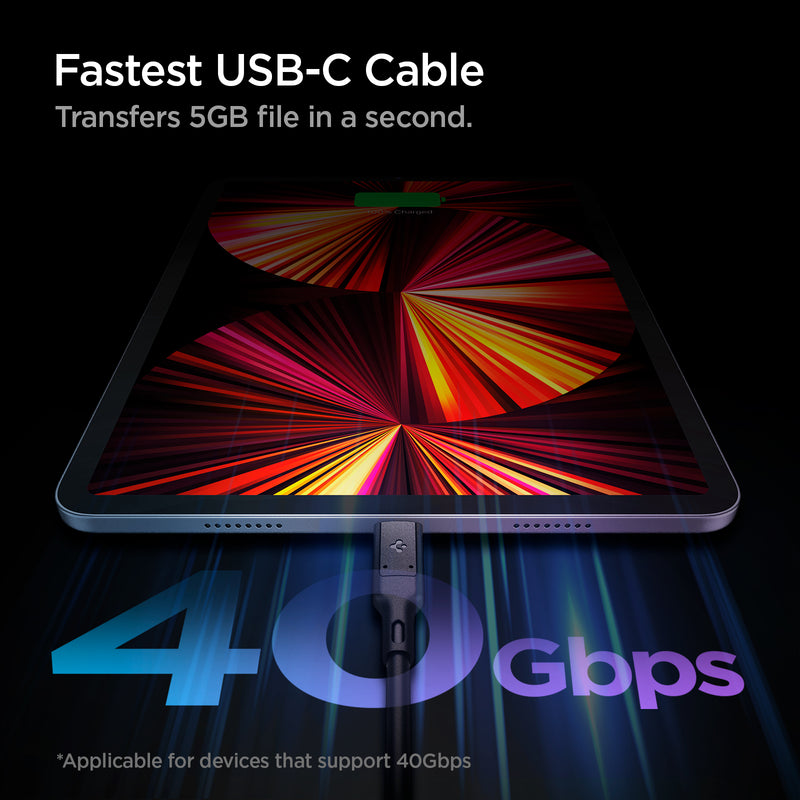 ACA02201 - ArcWire™ USB-C to USB-C 4 Cable PB2000 in Black showing the Fastest USB-C Cable Transfers 5GB file in a second. 40Gbps. Applicable for devices that supports 40Gbps