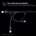 ACP04205 - ArcStation™ Car Charger PC2100 in Black showing the The Ultimate Durability. + 2 Years Lifespan using Durabend technology. Testing the cable through bending (based on internal tesing)