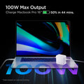 ACH02122 - ArcStation™ Pro GaN 100W Dual Port Wall Charger PE2006 in White showing 100W Mas Output, Charge Macbook Pro 16