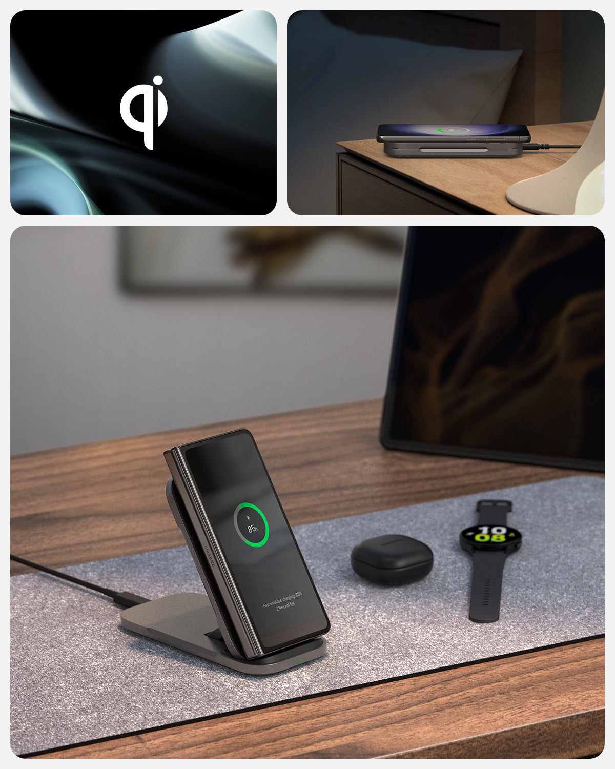 ACH04622 - ArcField™ Flex 15W Wireless Charger PF2201 in Black showing the devices placed at different places