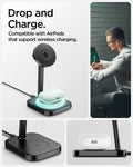 ACH08937 - ArcField™ Magnetic Wireless Charger Stand | PF2402 (MagFit) in Black showing the drop and charge. Compatible with AirPods that support wireless charging