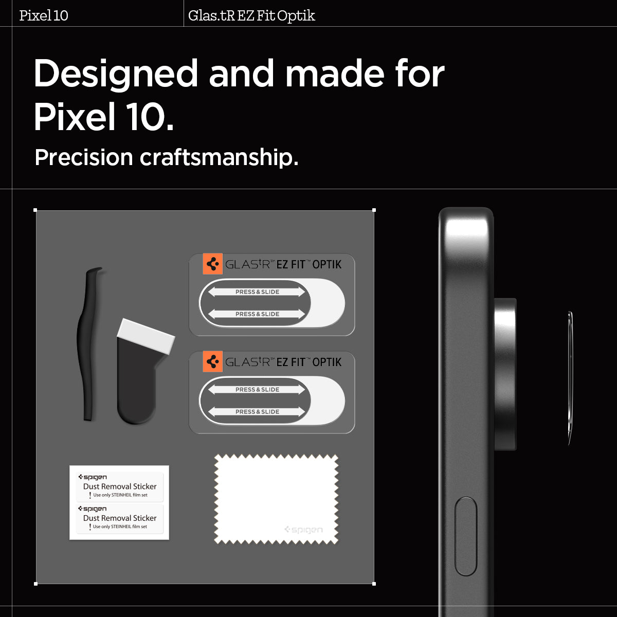 AGL09661 - Pixel 10 Optik EZ Fit Lens Protector showing Precision craftmanship designed and made for pixel 10