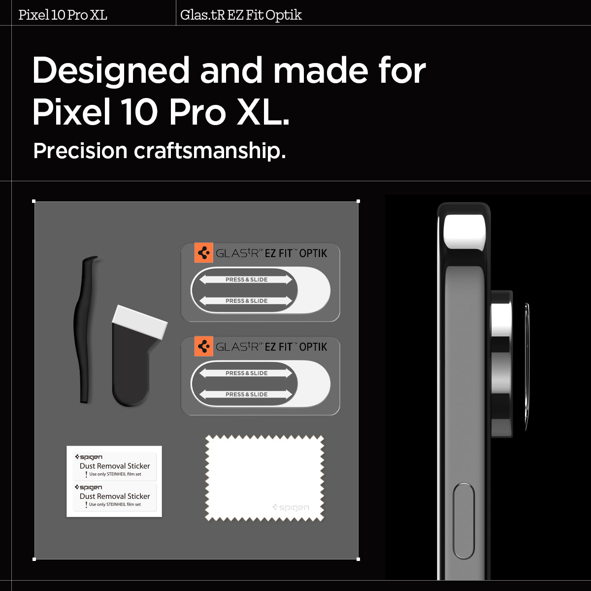AGL09663 - Pixel 10 Pro XL Optik EZ Fit Lens Protector showing Precision craftmanship designed and made for pixel 10 pro xl.