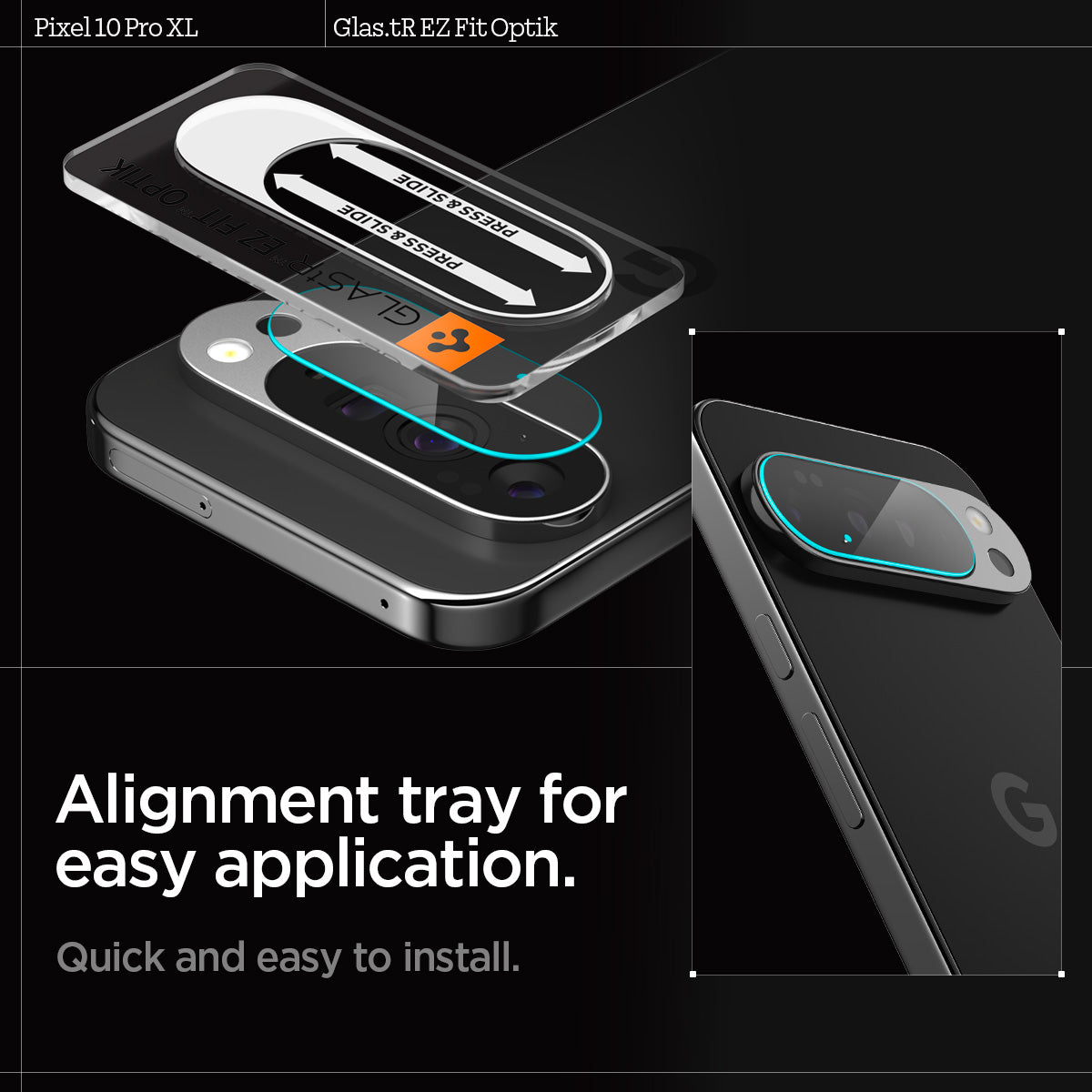 AGL09663 - Pixel 10 Pro XL Optik EZ Fit Lens Protector quick and easy to install. Alignment tray for easy application.