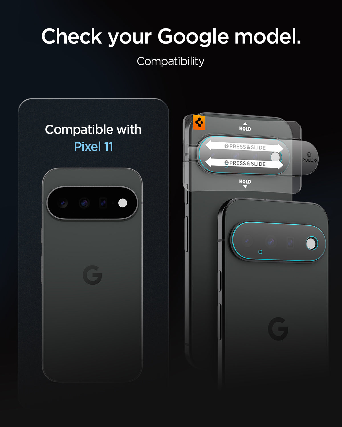 AGL11479 - Pixel 11 Optik EZ Fit Lens Protector lens protector and alignment tray shown compatible with Pixel 11.