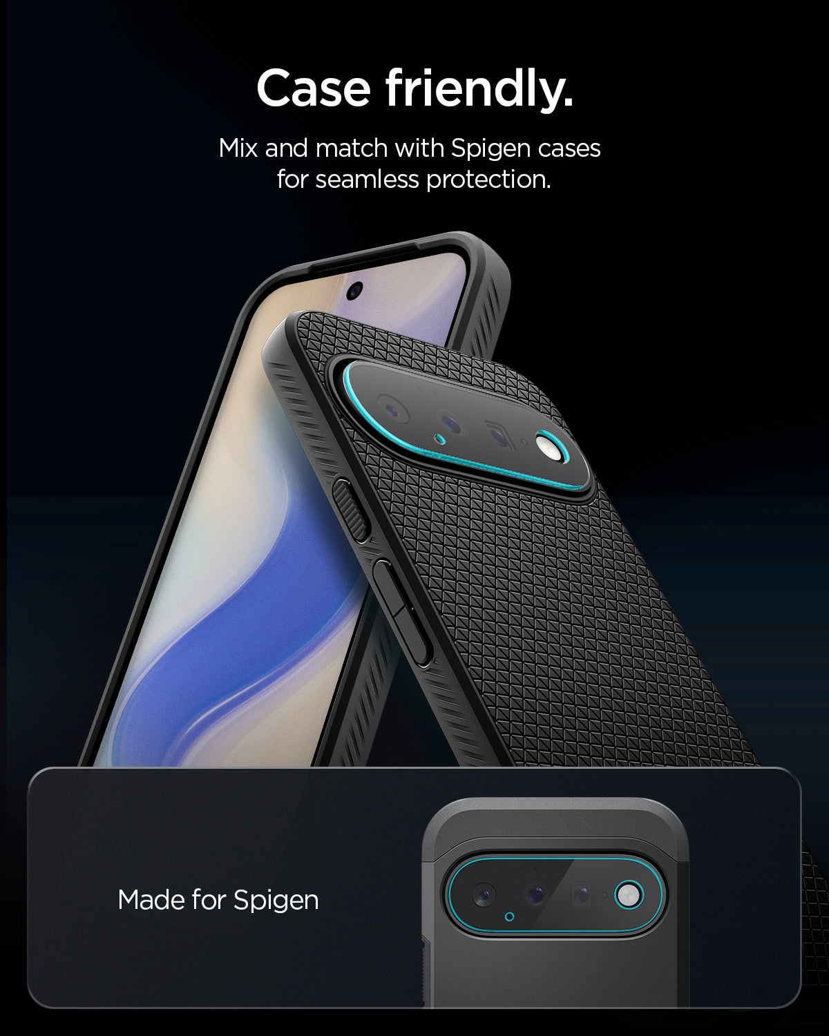 AGL11479 - Pixel 11 Optik EZ Fit Lens Protector lens protectors shown installed with a compatible protective case.