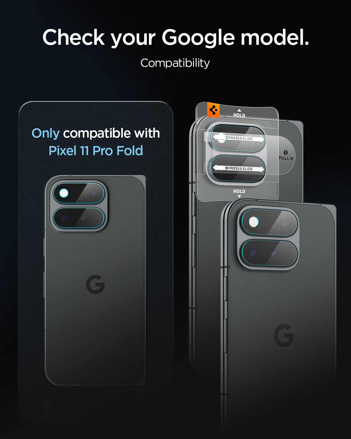 AGL11491 - Pixel 11 Pro Fold Optik EZ Fit Lens Protector lens protector and alignment tray shown compatible with Pixel 11 Pro Fold.