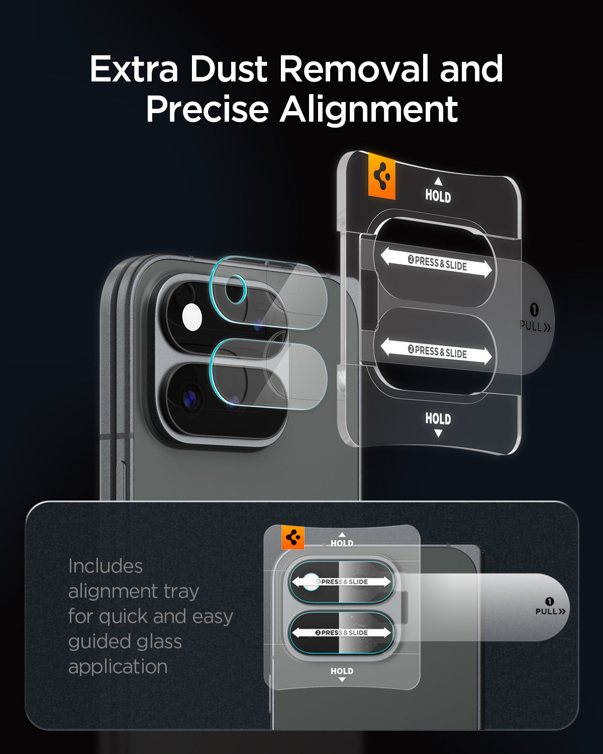 AGL11491 - Pixel 11 Pro Fold Optik EZ Fit Lens Protector alignment tray supports dust removal and precise guided lens protector application.