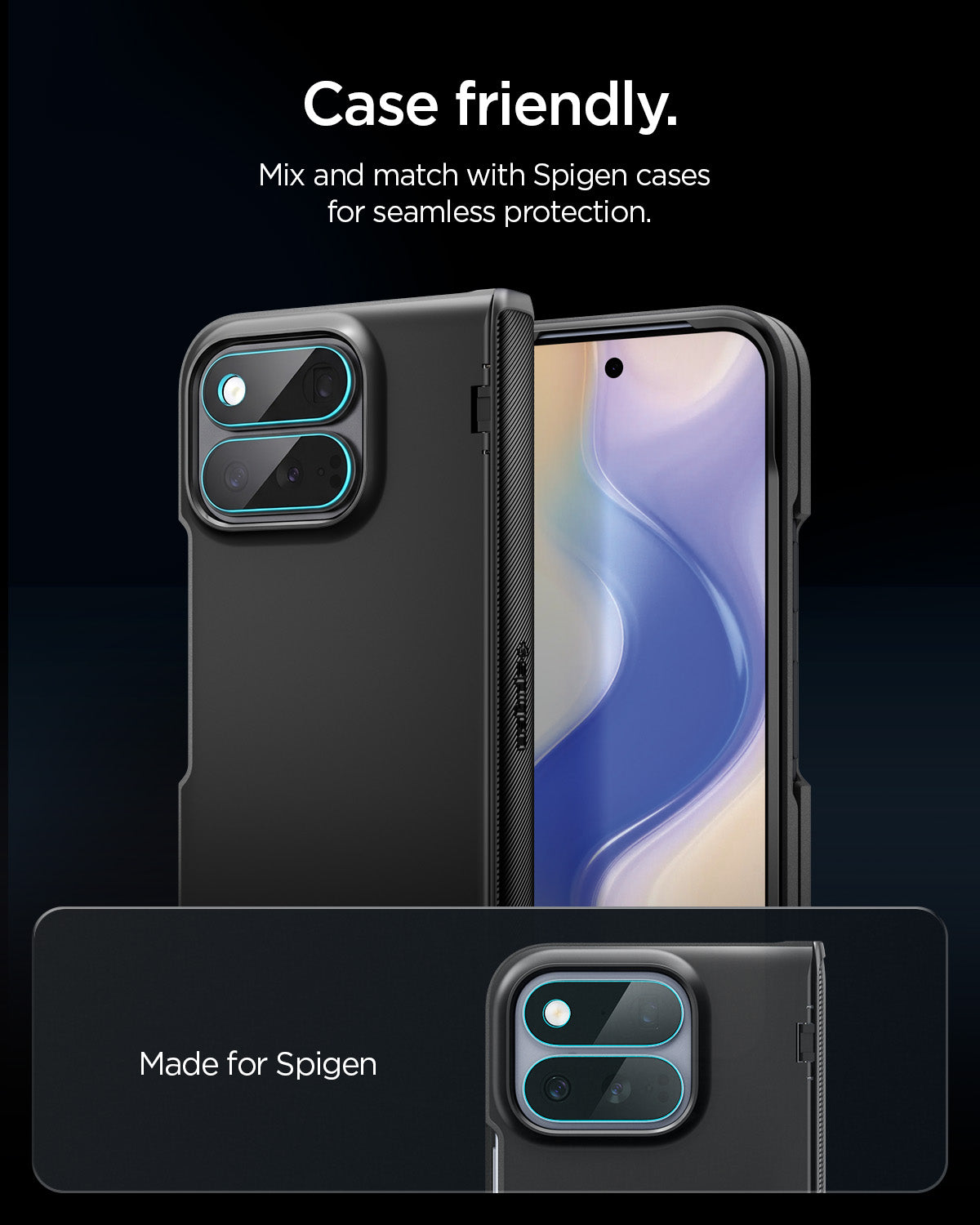 AGL11491 - Pixel 11 Pro Fold Optik EZ Fit Lens Protector lens protectors shown installed with a compatible protective case.