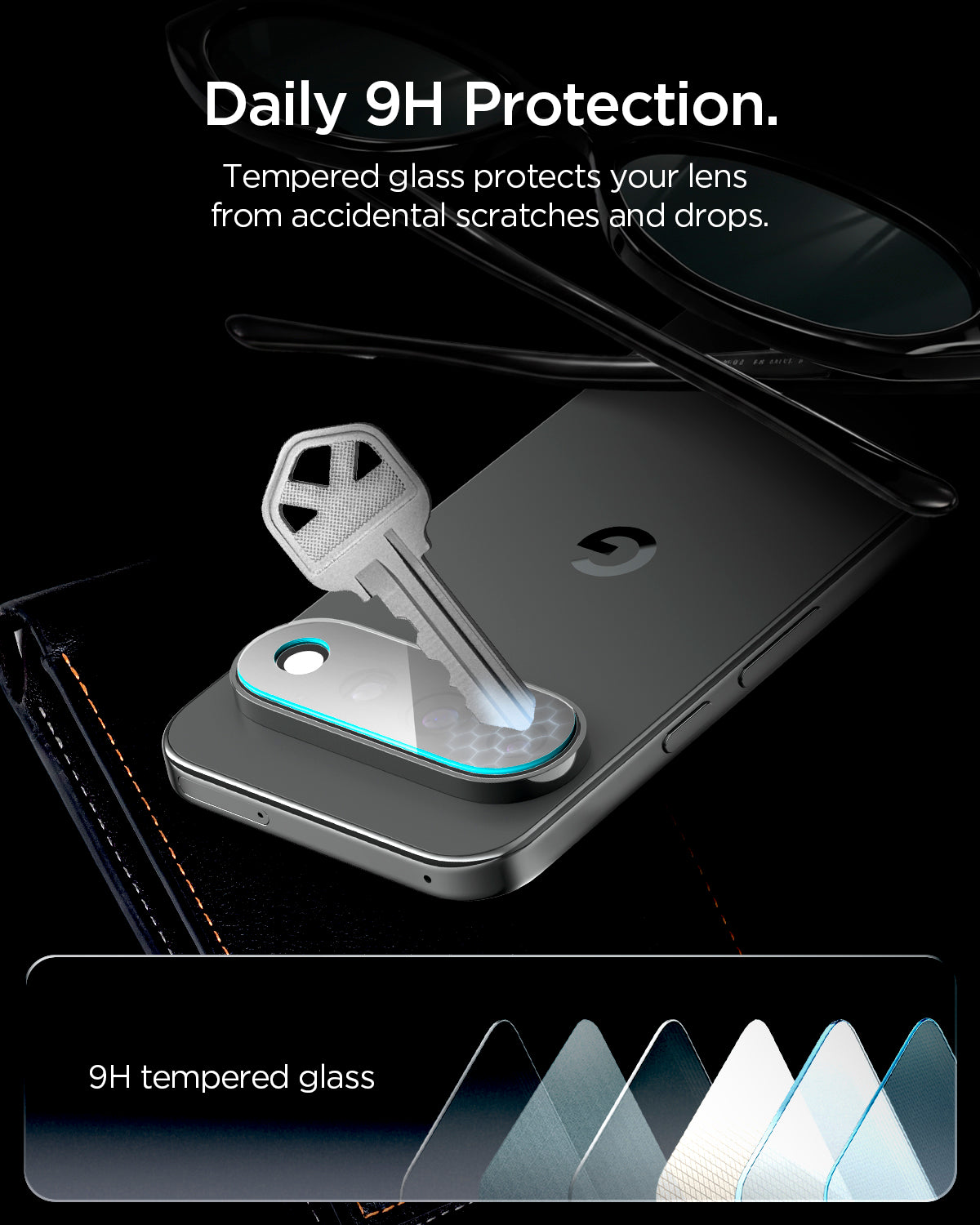 AGL11484 - Pixel 11 Pro  Optik EZ Fit Lens Protector 9H tempered glass protects the camera lenses from scratches and drops.