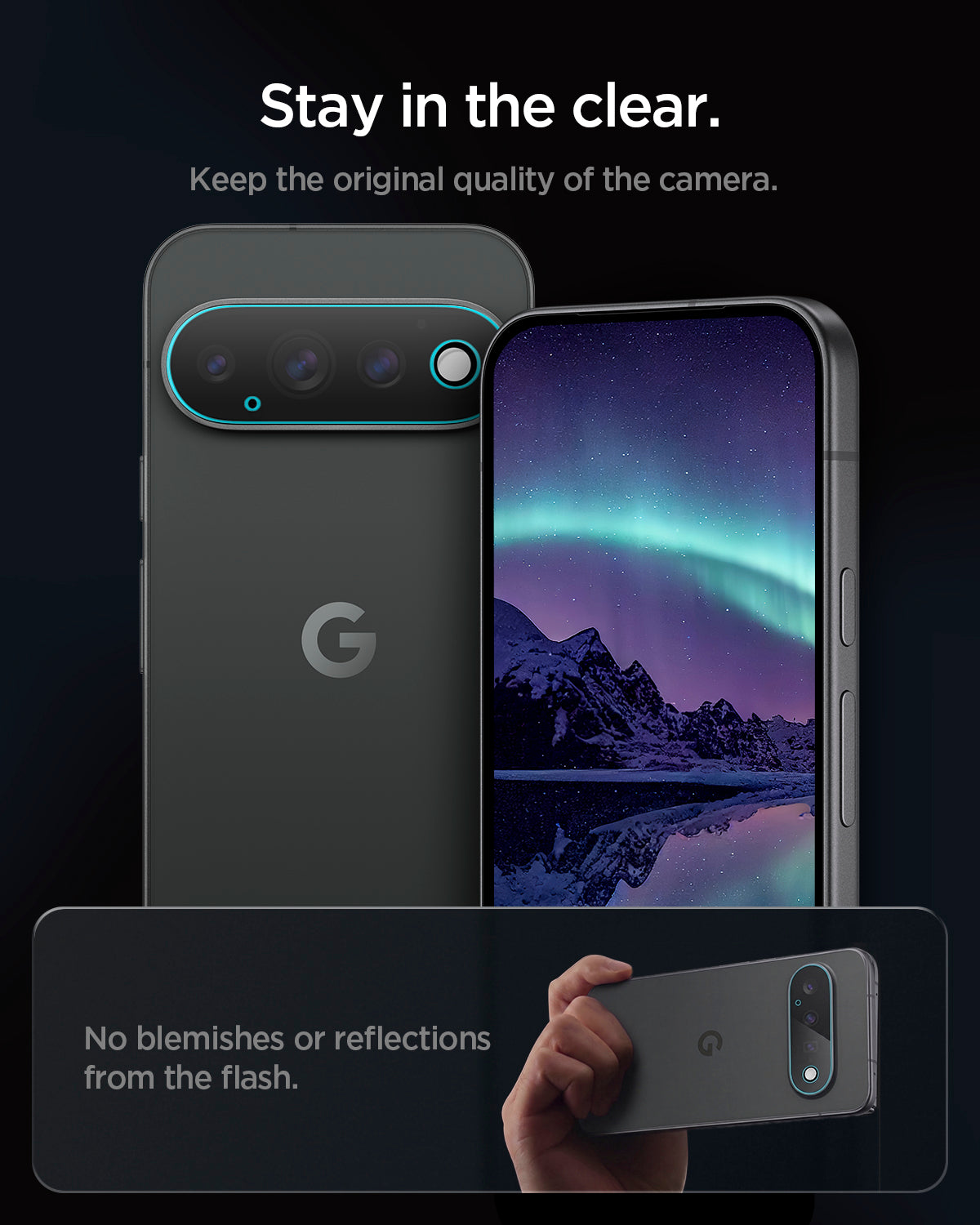 AGL11484 - Pixel 11 Pro  Optik EZ Fit Lens Protector lens protectors maintain clear camera quality without flash reflections.