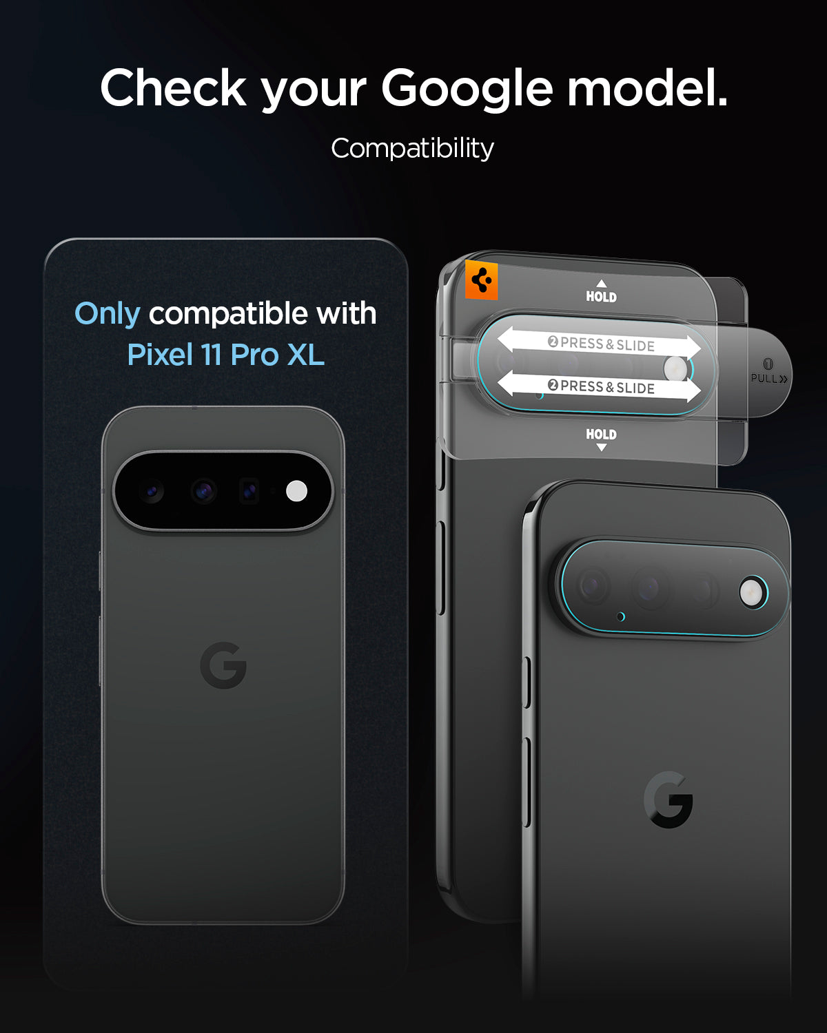 AGL11489 - Pixel 11 Pro XL Optik EZ Fit Lens Protector lens protector and alignment tray shown compatible with Pixel 11 Pro XL.