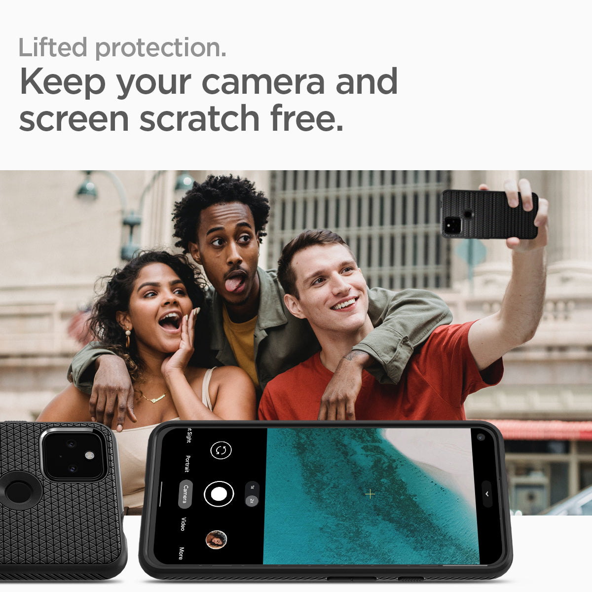 ACS02907 - Pixel 5a Case Liquid Air in matte black lifted protection. keep  your camera and screen scratch free.