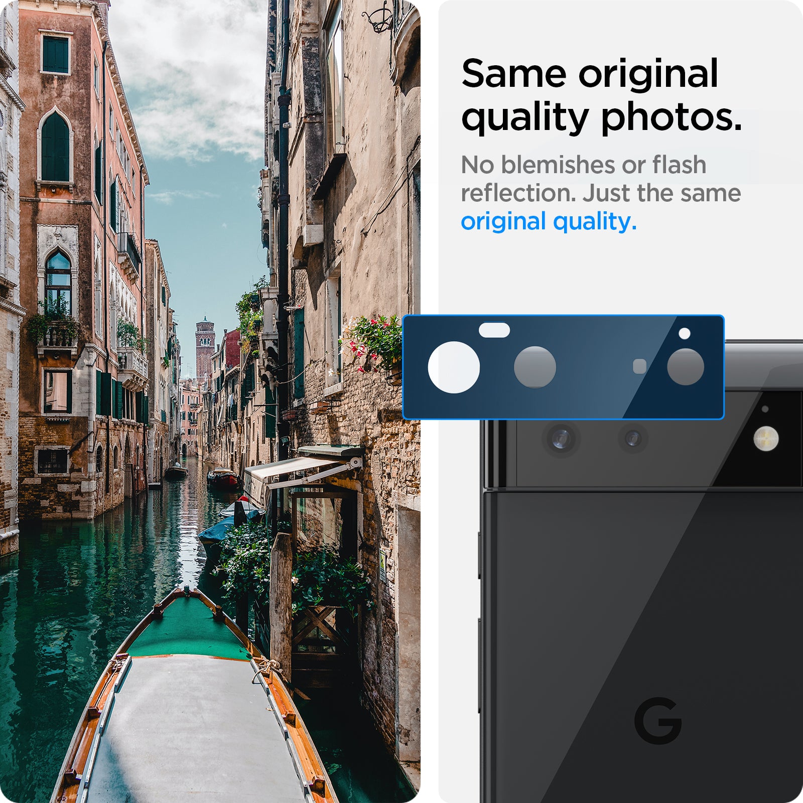AGL04197 - Pixel 6 Optik Lens Protector in black same original quality photos. No blemishes or flash reflection. Just the same original quality.