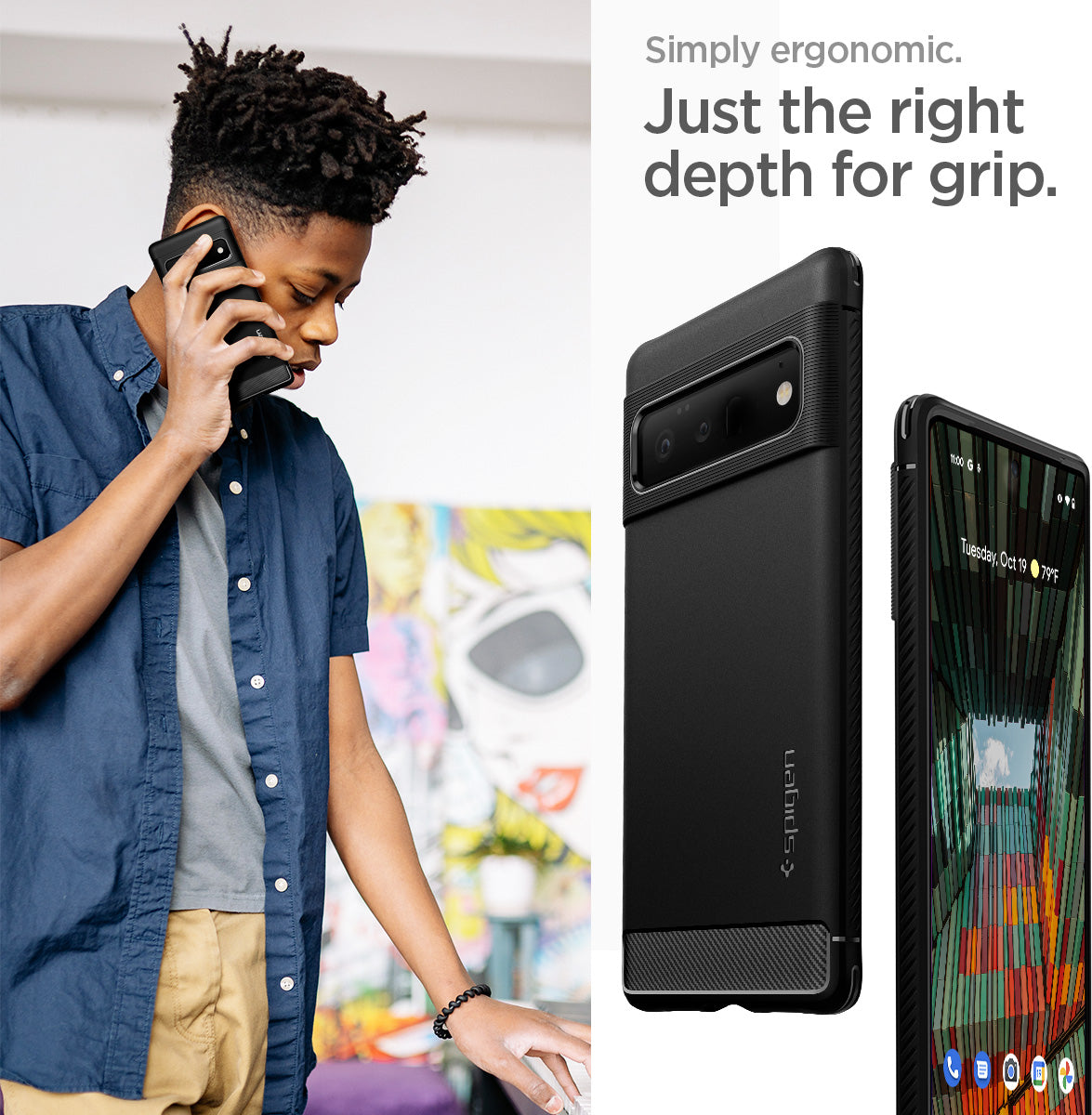 ACS03456 - Pixel 6 Pro Case Rugged Armor in matte black simply ergonomic just the right depth for grip.