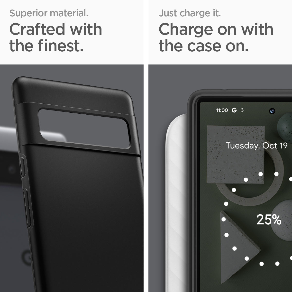 ACS03454 - Pixel 6 Pro Case Thin Fit in black superior material. crafted with the finest. just charge it. charge on with the case on.